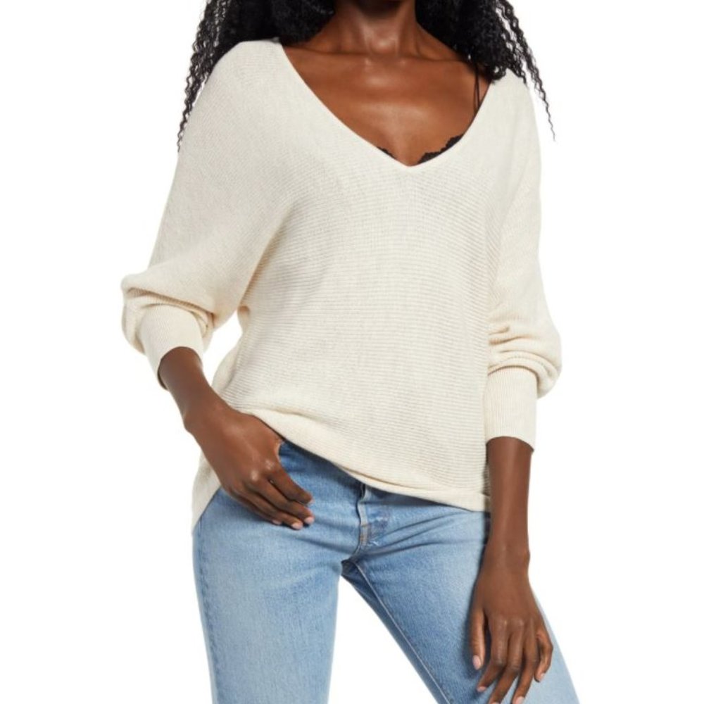 Leith Dolman Sleeve V-Neck Sweater XS